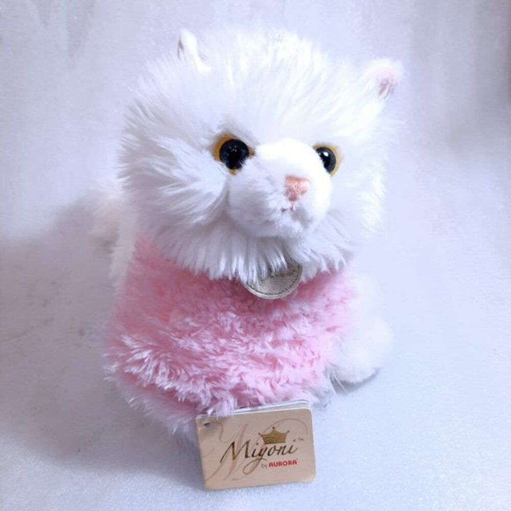 Miyoni Aurora Princess Kitty Cat Plush Persian White Crown Pink Cape pet toy tag